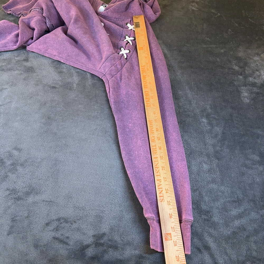 Victoria Secret PINK Lace Up Hoodie Womens Small Purple Cropped Acid Wash - Picture 7 of 8
